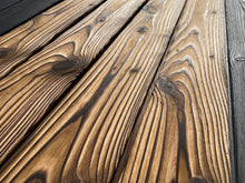 Load image into Gallery viewer, Lärche geflammt gebrannte Wandverkleidung 90, 120, 145mm x 18mm